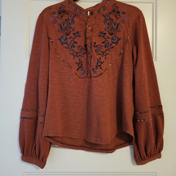 Free People Sundance Kid Western Henley Top xs - Picture 1 of 5